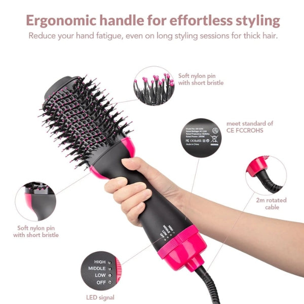 Hot Air Brush 3-in-1 – Hair Dryer, Straightener, Curler & Styling Comb