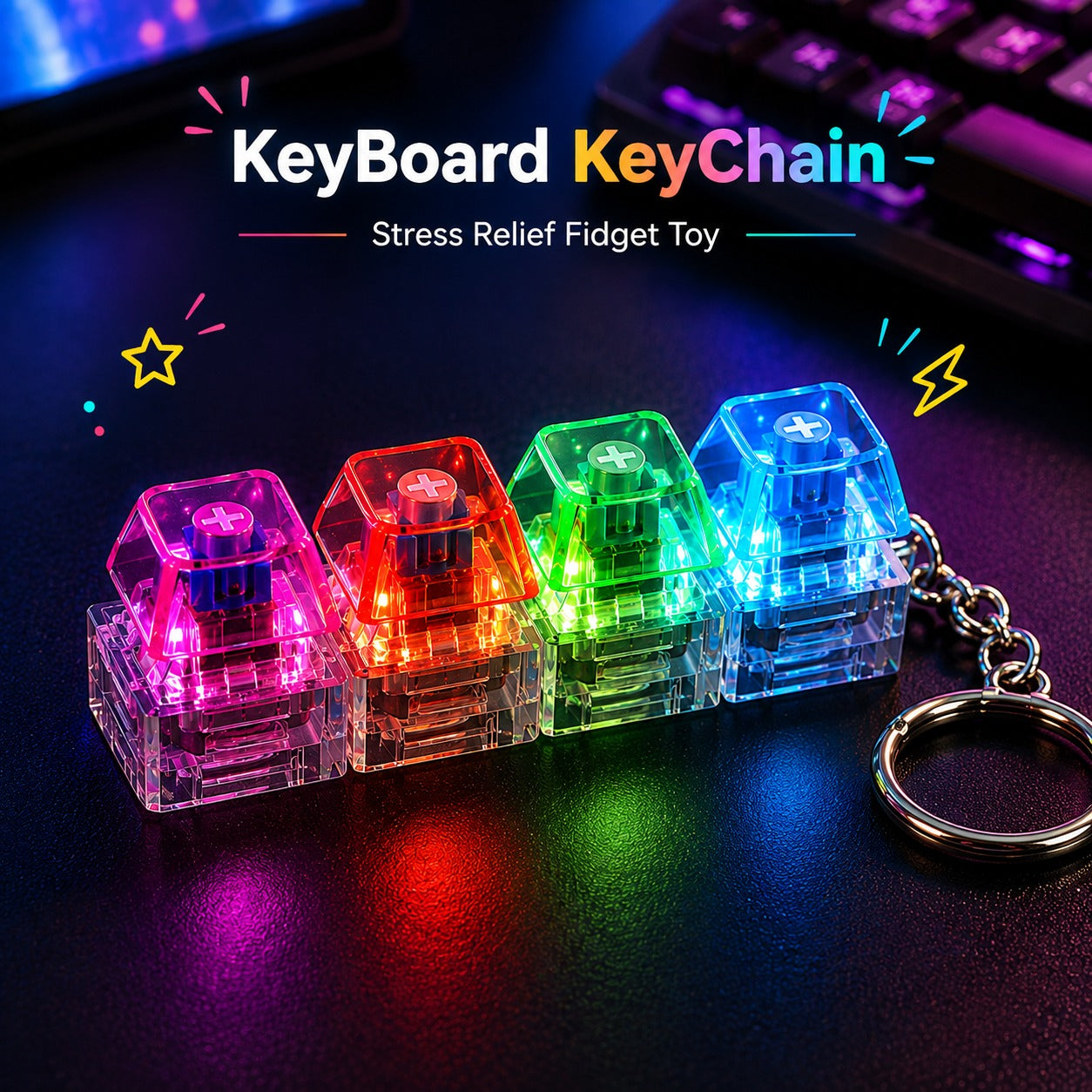 Mechanical Keyboard Keychain LED Fidget Toy